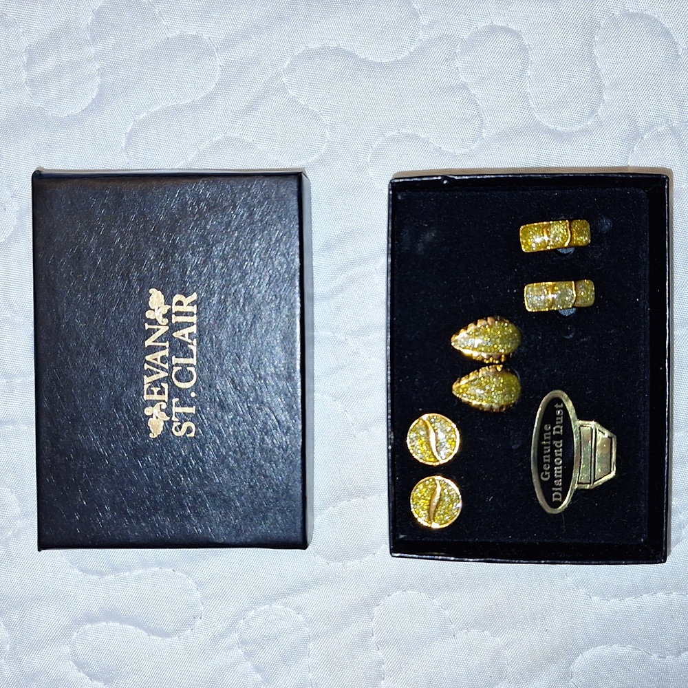✨️Evan St. Clair Diamond Dust clip-on gold earrings. Vintage, stylish. 3 pairs.
